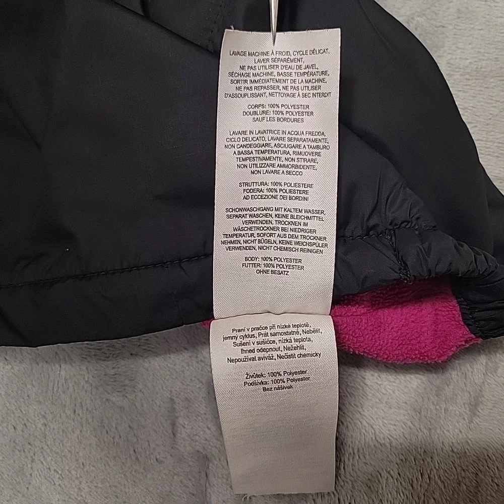 Columbia Jacket Girls M Black Pink Full Zip Hooded Fleece Lined Windbreaker